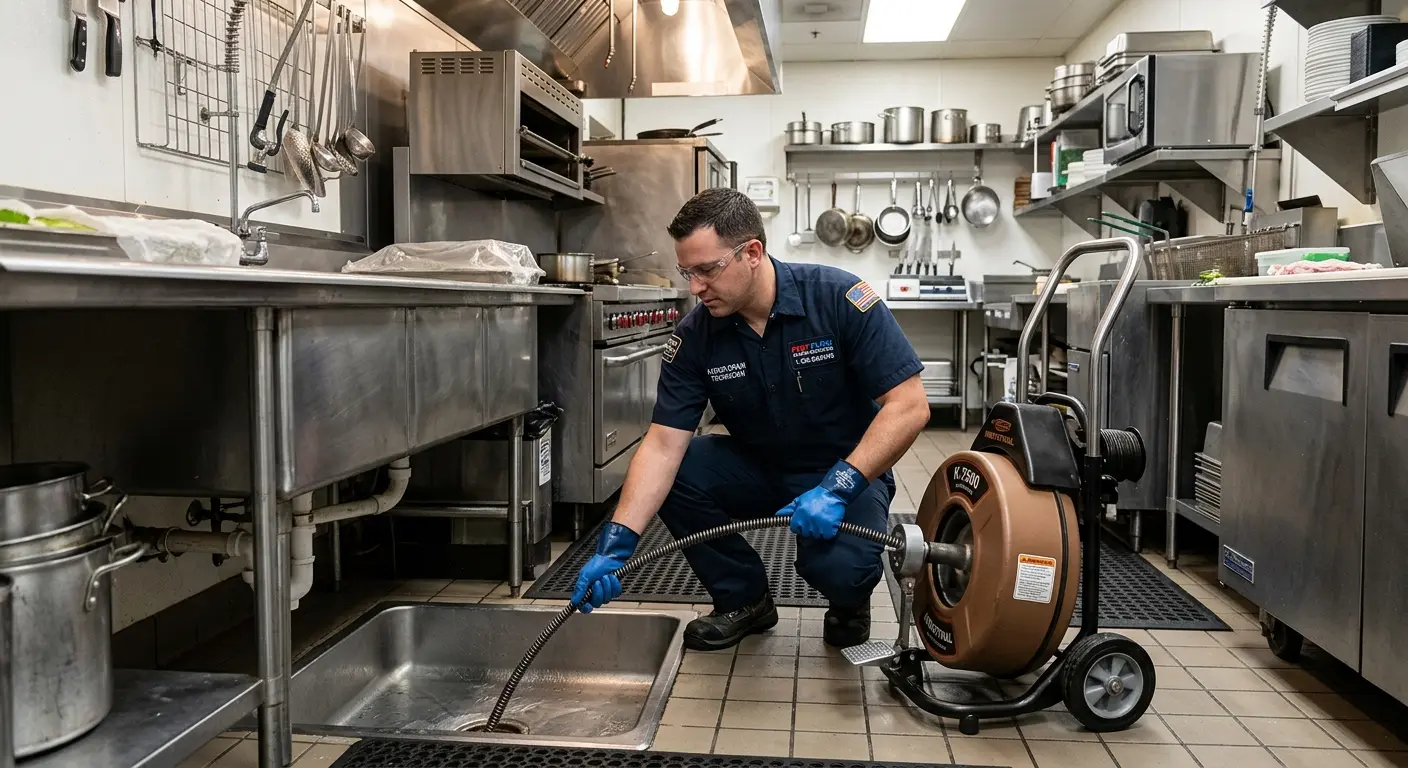 Commercial drain cleaning service in a restaurant kitchen in Palmer Town
