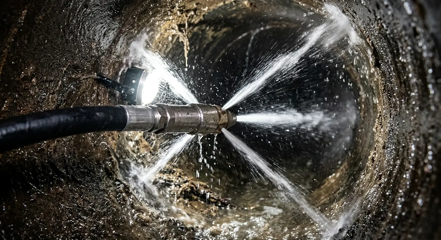 High-pressure hydro jetting nozzle cleaning sewer pipe for Storm Drain Cleaning in Palmer Town